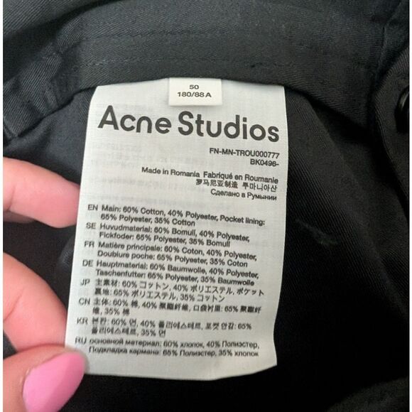 Acne Studios Classic Black Men's Pants Trousers Size 50 Tailored Short Leg - Picture 6 of 8